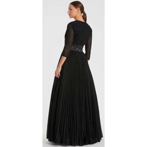Ieena for Mac Duggal Shimmering Pleated A Line 3/4 Sleeve Gown Black Womens 10 - Picture 11 of 11